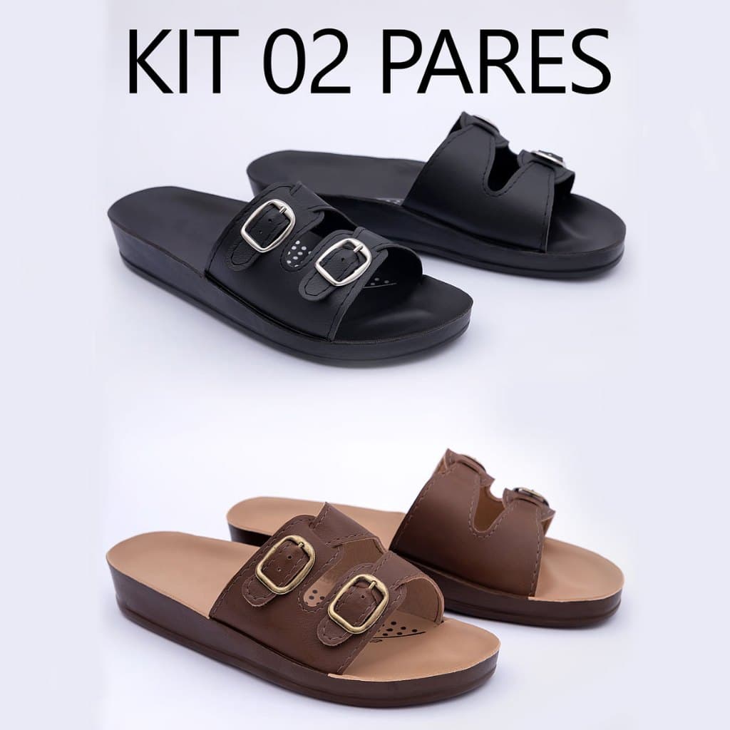 Kit 2 Pares Sandalia Papete Chinelo Ortopédico Feminino Confortavel Terapia dos Pés