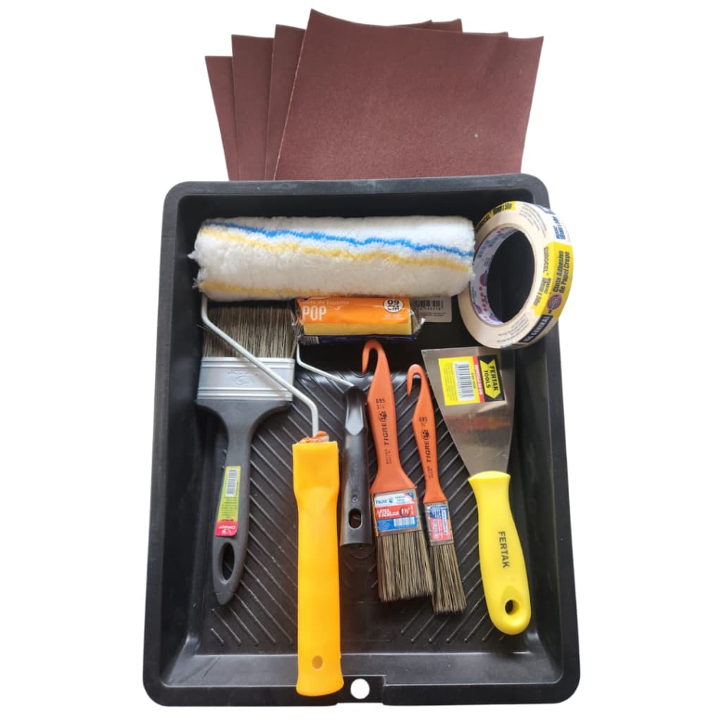 Kit Pintura de Parede Itens Rolo Pincel Lixa Bandeja Espátula e Fita+ Opções