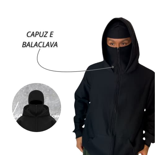 Casaco moleton balaclava masculino com mascara e com capuz frio rap vessatil lagunnas
