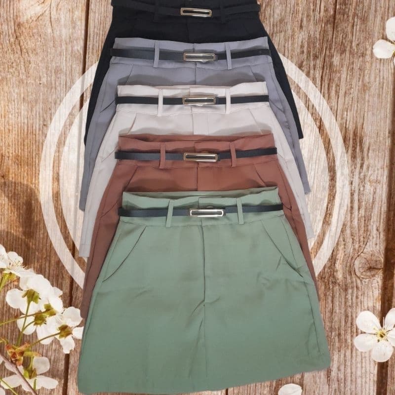 Shorts Saia Social Feminina Alfaiataria Cintura Alta com Cinto e bolso