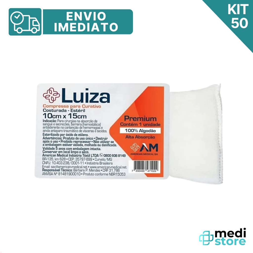 Kit com 50 - Compressa De Gaze Algodonada Estéril 10cm X 15cm - Envio Imediato