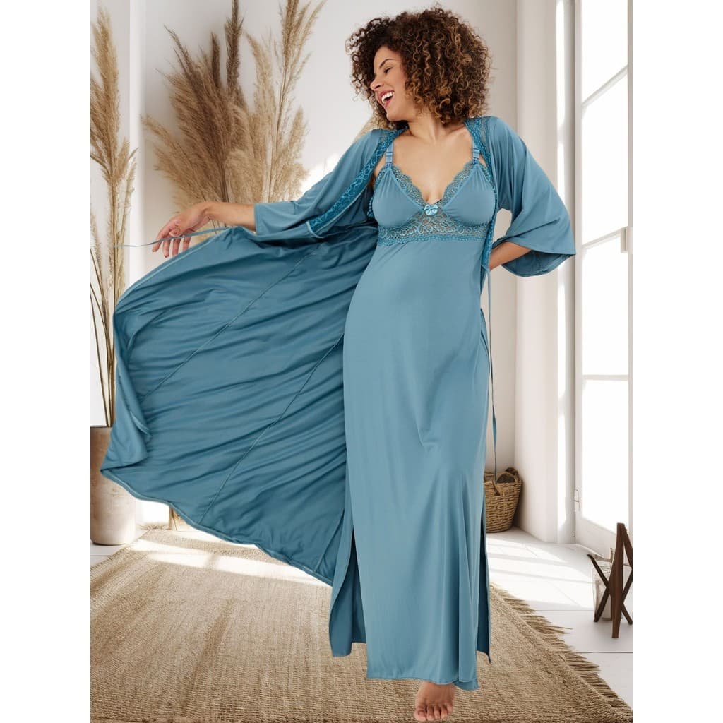 Robe Longo Luxo Noite Renda Hobe Feminino Conforto Gestante