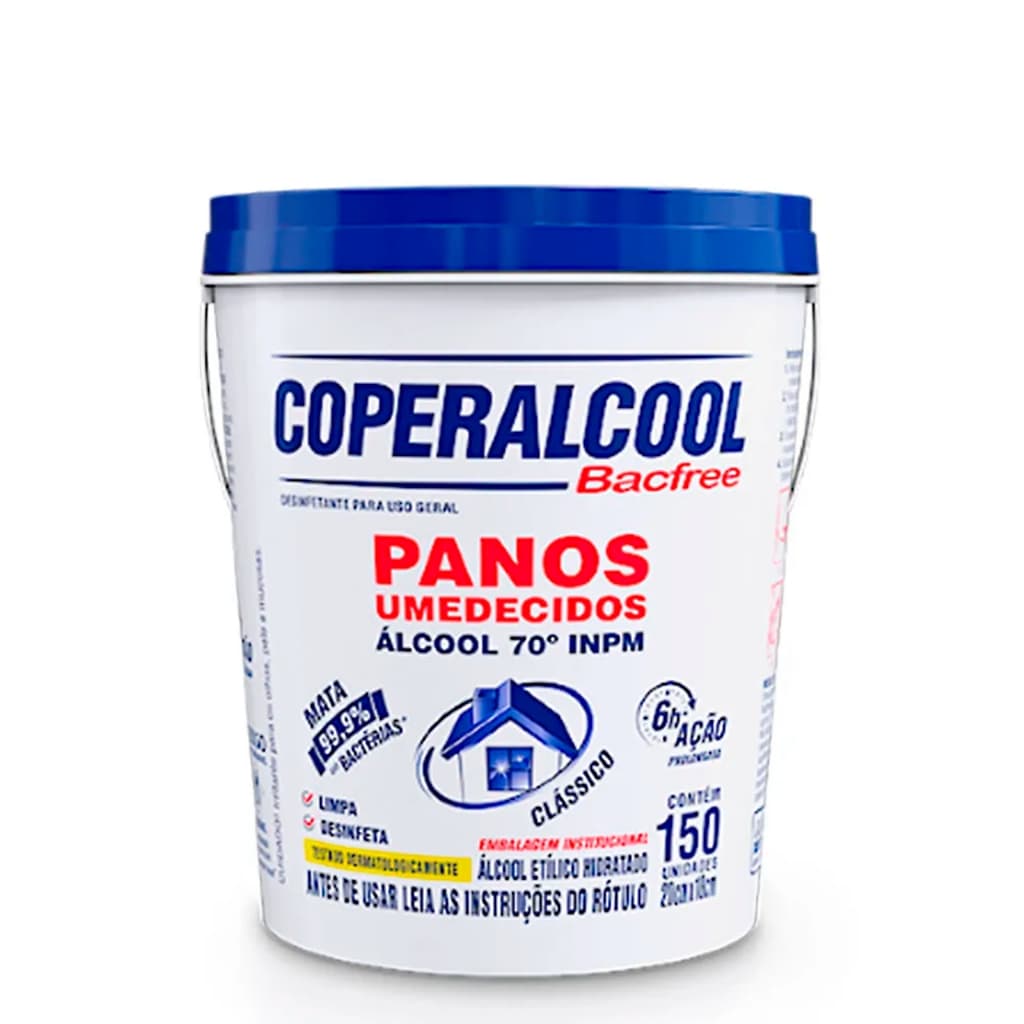 Panos Umedecidos Coperalcool Bacfree 70°INPM Balde Clássico 150 Panos