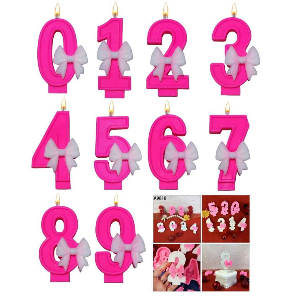 Vela de Aniversário 3D Personalizada Pink Laço Branco Vela Fofa Personalizada com Cor Desejada