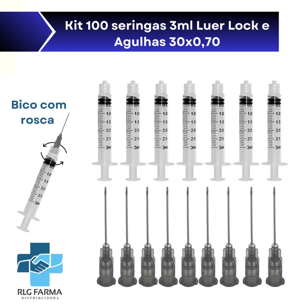 kit Seringa 3ml Luer Lock (rosca) descartavel com Agulha 30x0,70 <<ENVIO IMEDIATO>>