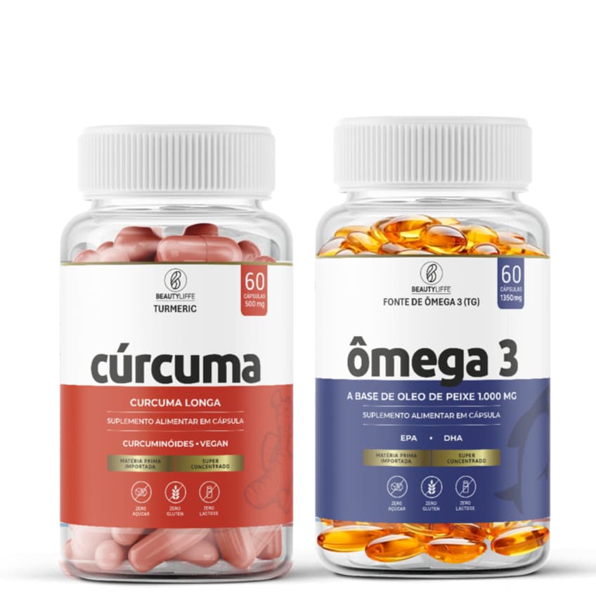 Kit Cúrcuma 60 caps 500mg + Ômega 3 60 caps 1350mg Beauty Liffe - KIT COMPLETO - SUPER CONCENTRADO
