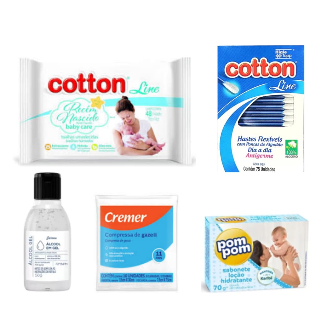 Kit Cuidados com o Recém nascido na Maternidade com 5 itens