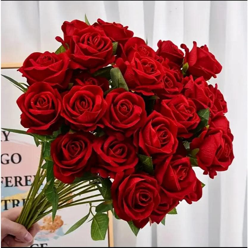Kit 10 Rosas Artificial Vermelha Aveludada Individual  Dia Das Mães Decoração Arranjo Flor