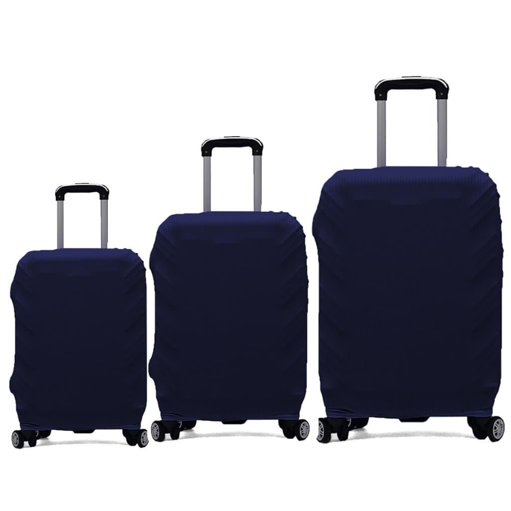 Kit 3 Capas De Mala De Viagem Elástica Resistente 10kg a 23kg Azul Marinho Tecido Canelado P M G