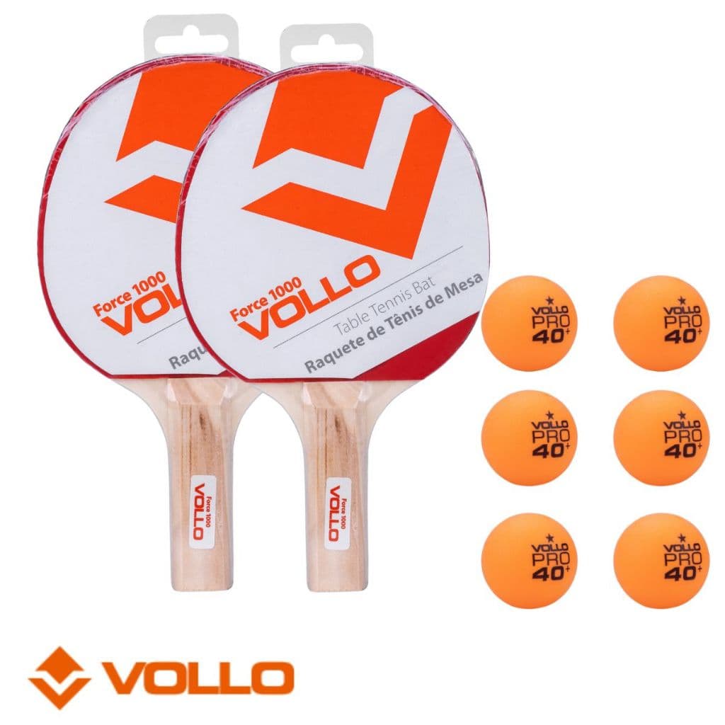 Kit Raquetes + 6 Bolinhas Ping Pong Tenis de Mesa Vollo Cabo Reto Vermelha e Preta ITTF Competição
