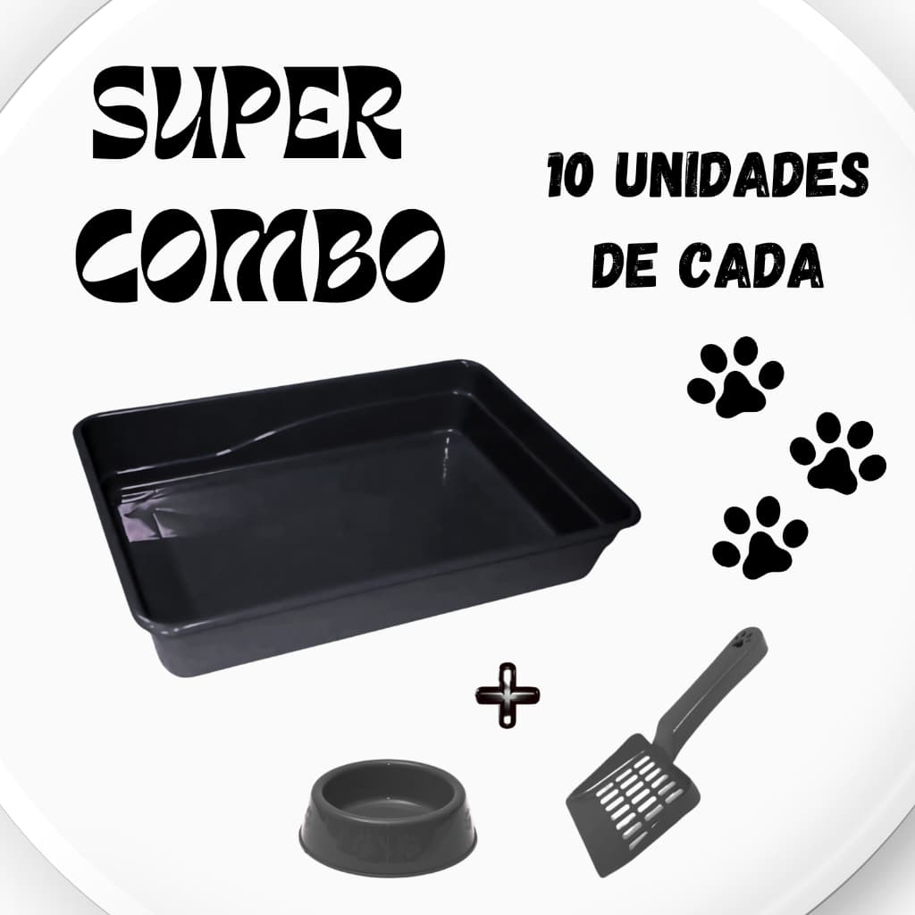 Kit 10 Unidades de Cada Bandeja + Pazinha + Comedouro Combo Bandejas Multiuso Gato