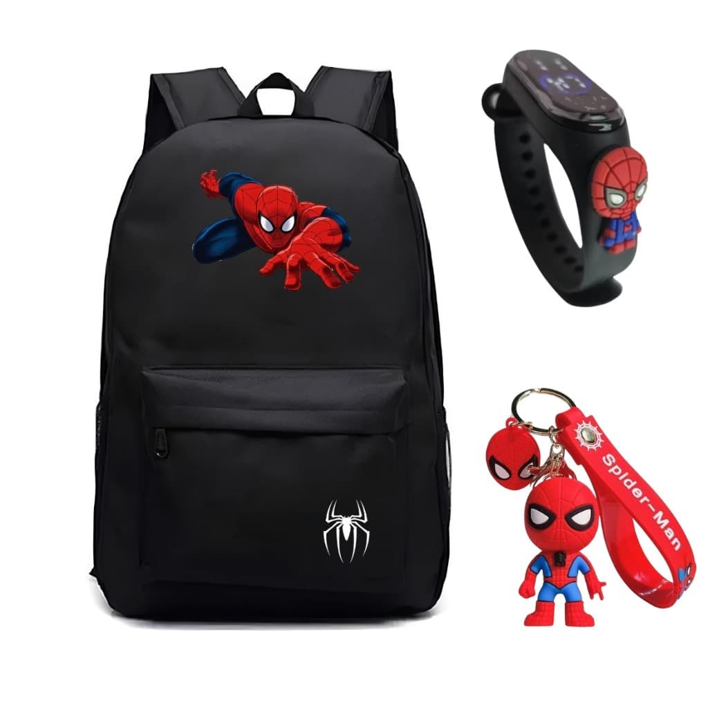 Kit Mochila Reforçada Homem Aranha + Relógio + Chaveiro Lançamento RK 01