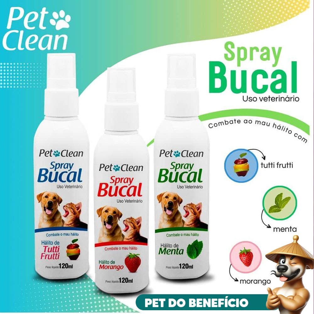 Spray Limpeza Bucal Evita Mau Hálito 120ml para Cães e Gatos