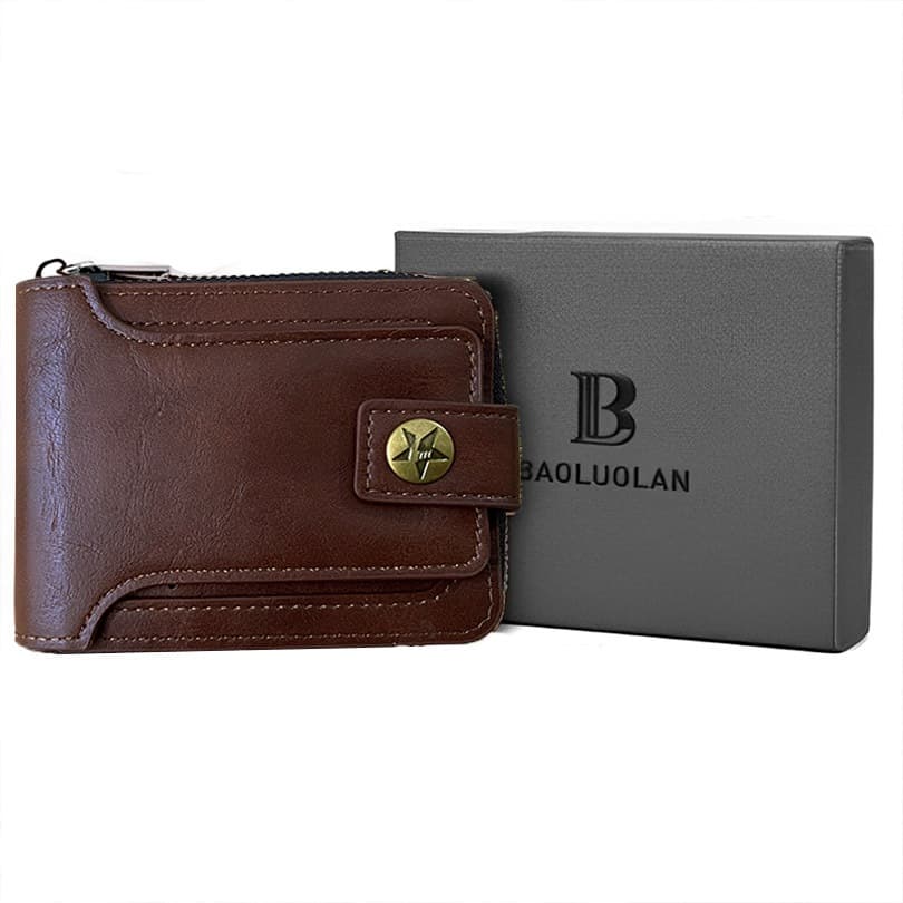 Carteira Masculina Couro Elegante e Estilosa Com Porta Cartões Bolso de Zíper para Moedas Dinheiro Conforto  Alto Padrão