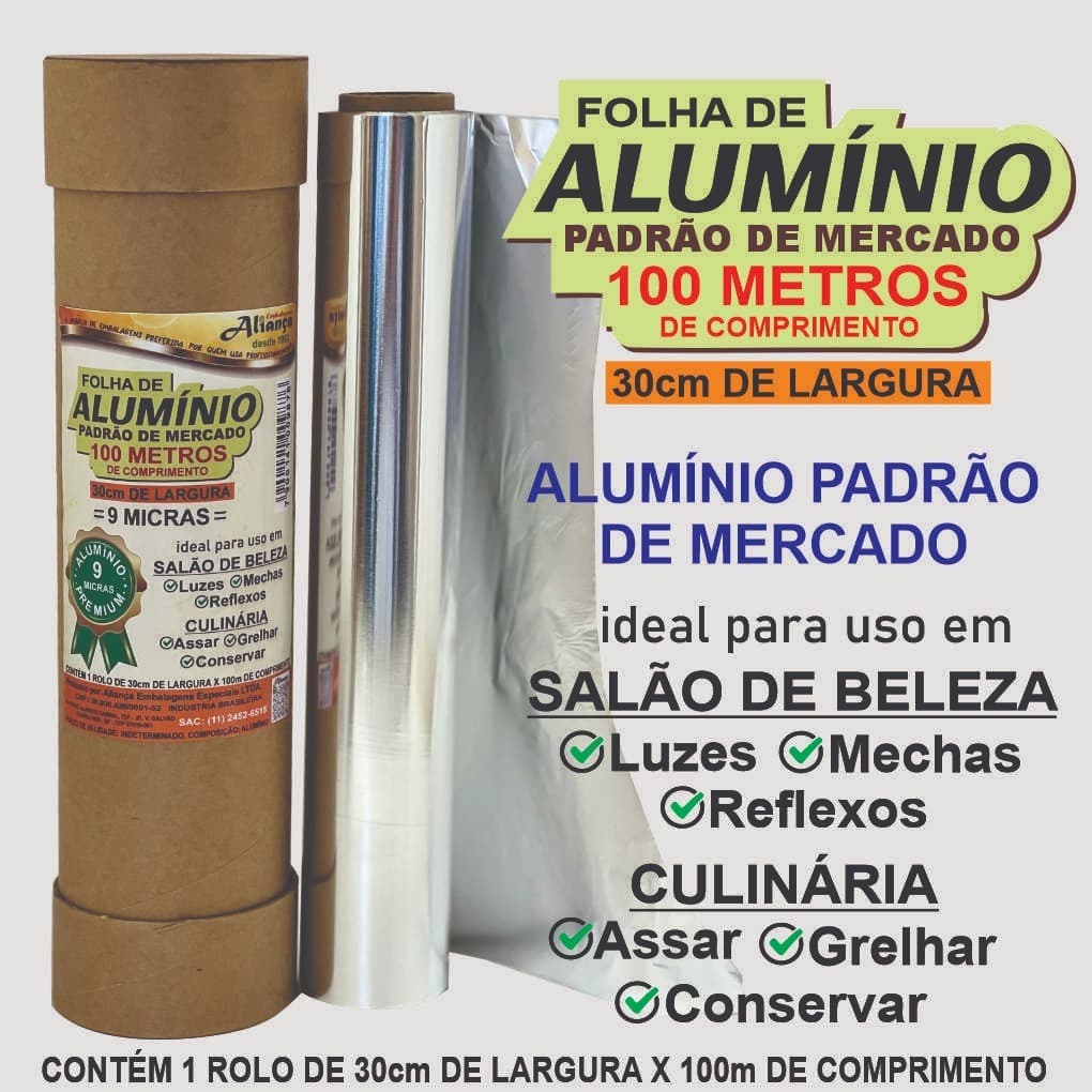 Rolo de papel alumínio 30cm 100m de comprimento.