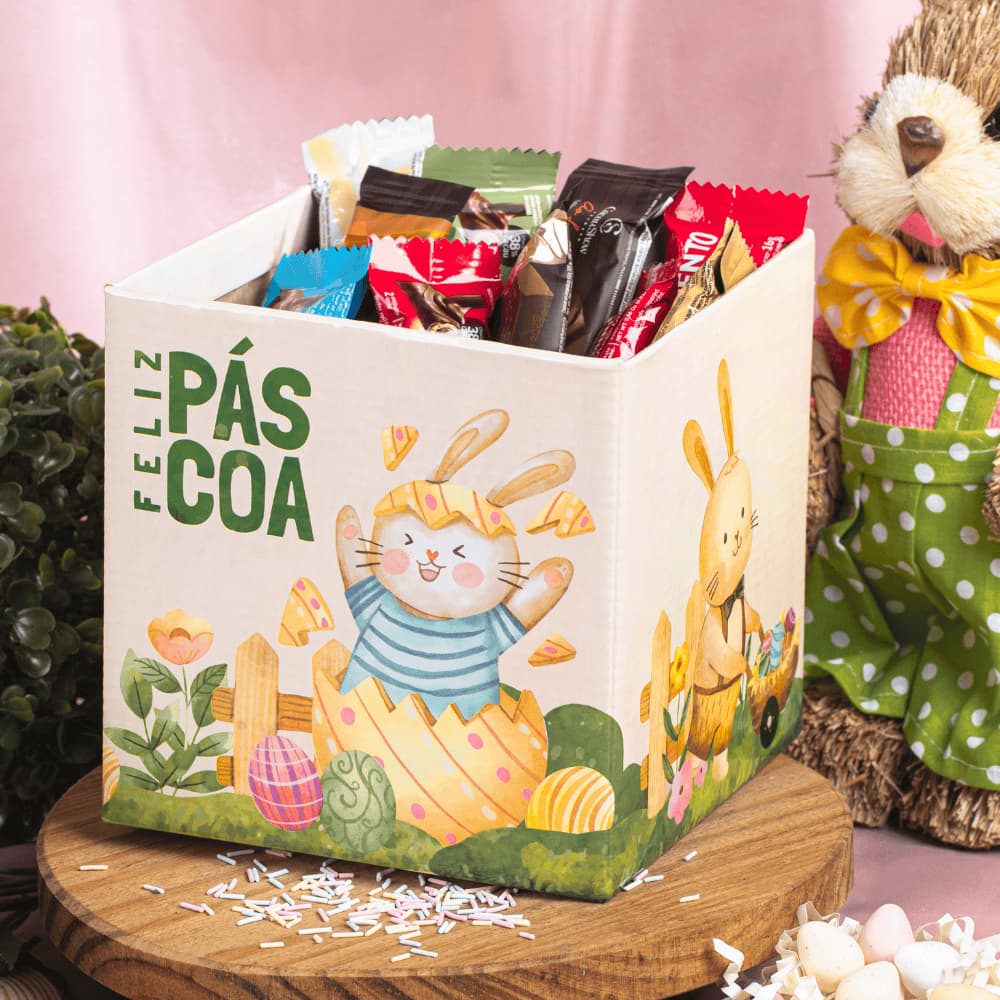 Embalagem de Páscoa - Caixa Cachepot Quadrado Para Cestas e Presentes - Páscoa Encantada(05 uni)