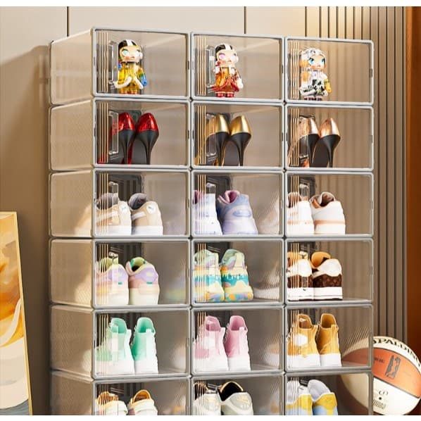 Kit 6/12/17un Caixa Organizadora Para Tênis Sapato Multiuso  Empilhável Tampa Flip