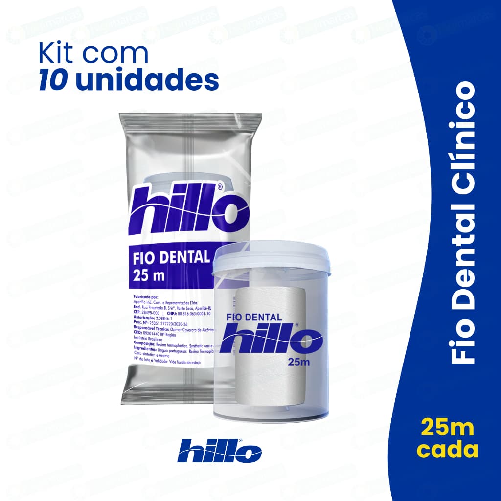 Kit 10 Fio Dental 25 Metros Hillo Econômico Portátil Prático Higiene Bucal Brinde