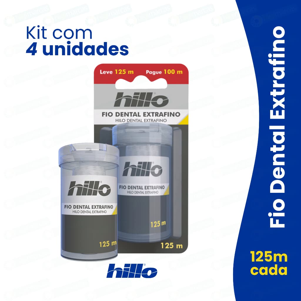 Kit 4 Fio Dental Extra Fino 125 Metros Hillo Econômico Qualidade Premium Brinde