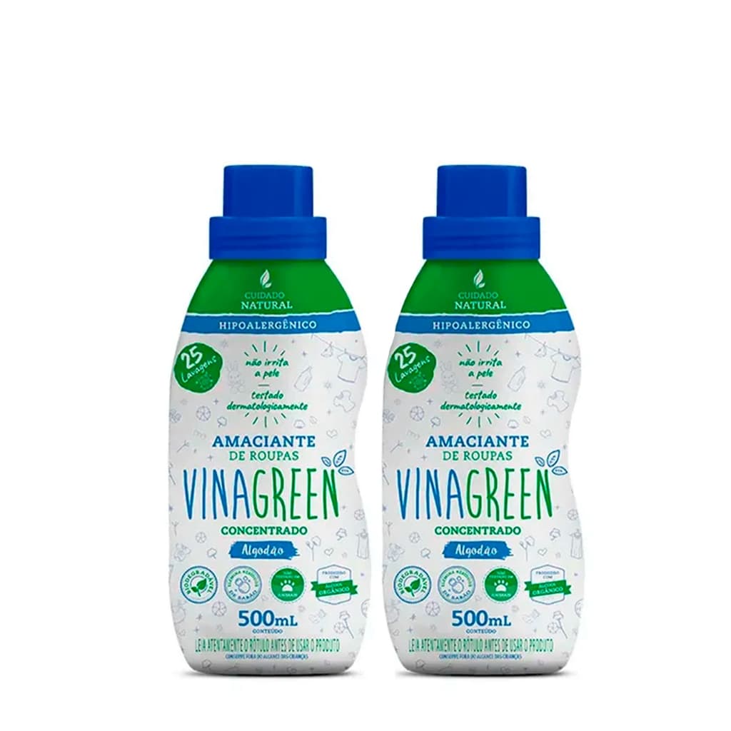 Kit com 2 Vinagreen Amaciante de Roupas Concentrado Algodão 500ml
