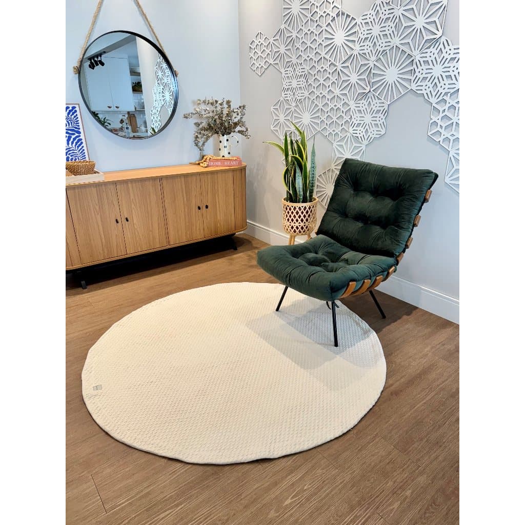 Tapete Redondo 100% Algodão, Lavável a Máquina, Super Macio