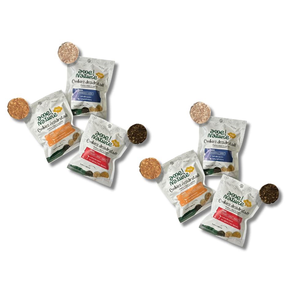 Kit Com 6 Petiscos Natural para Cães e Gatos Acém Fígado Mandioca Sem Adição Química Desidratados