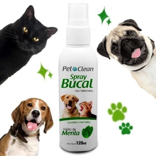 Spray Bucal Gatos E Cães Elimina Mau Hálito E Anti Tártaro Sabor Menta