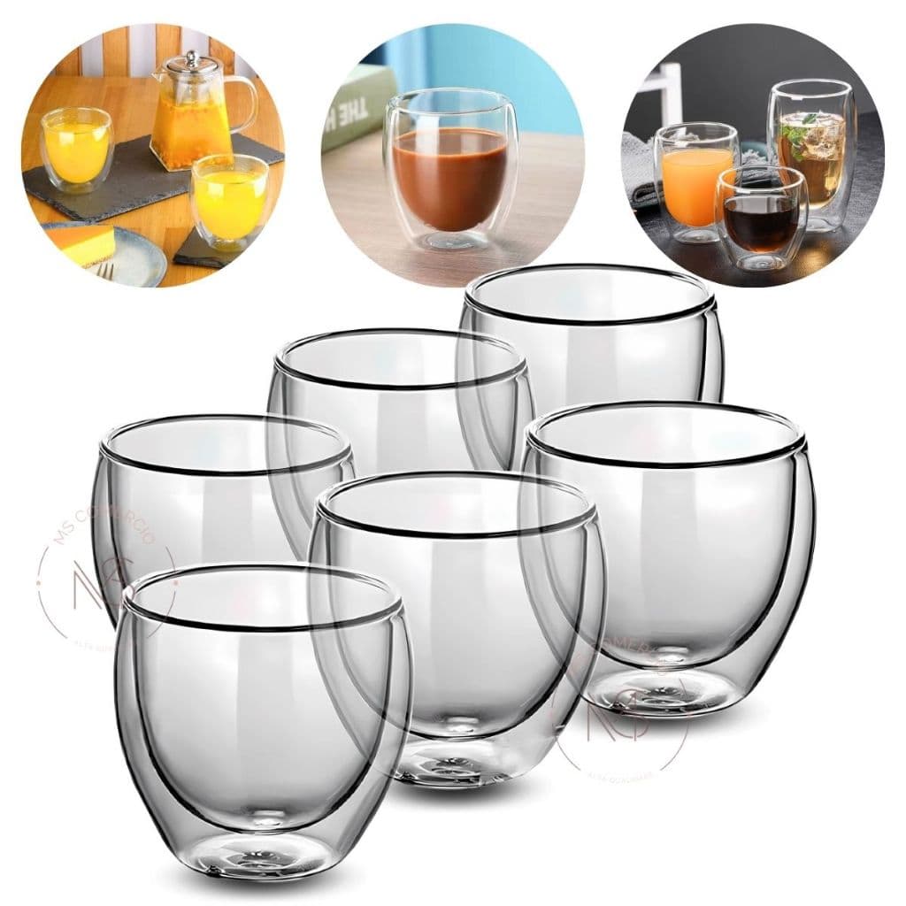 Kit de Copos Parede Dupla Café Suco Borossilicato