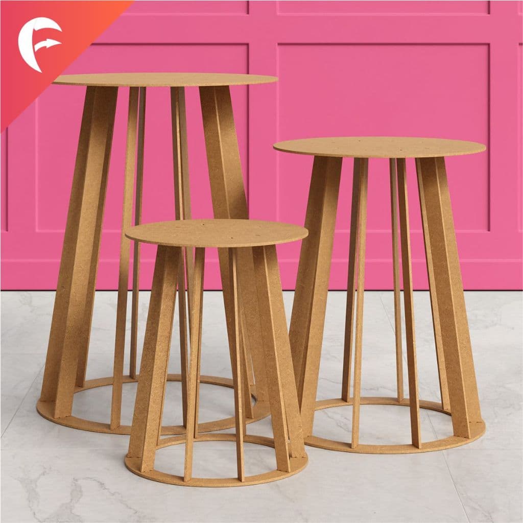 Trio Mesa Cônica Ripada Vazada MDF Decoração Festa Cenário Decorativo Aniversário Casamento Evento