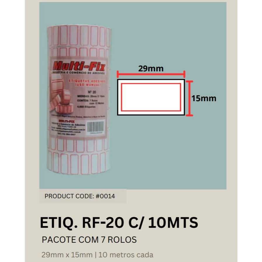 7 etiquetas para preço tarja vermelha F-20 c/10 metros cada rolo