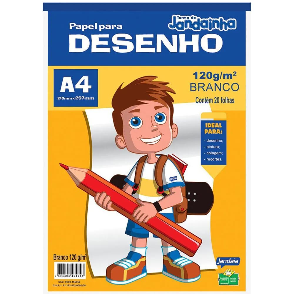 Bloco Escolar Desenho A4 OU A3 120g com 20 Folhas Jandaia Branco