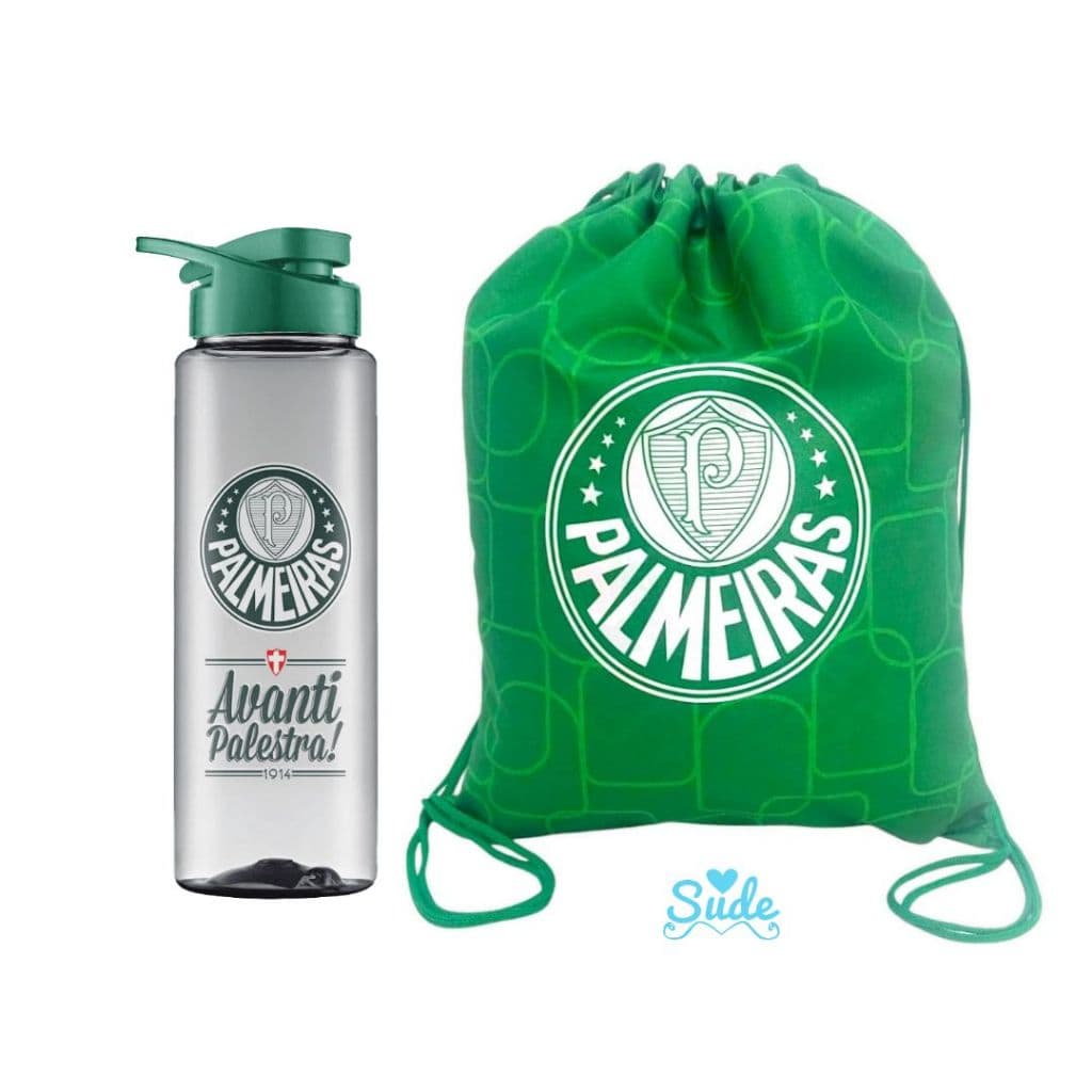 Kit Mochila Sacola e Garrafa Sqezee time Palmeiras Futebol Oficial Licenciada