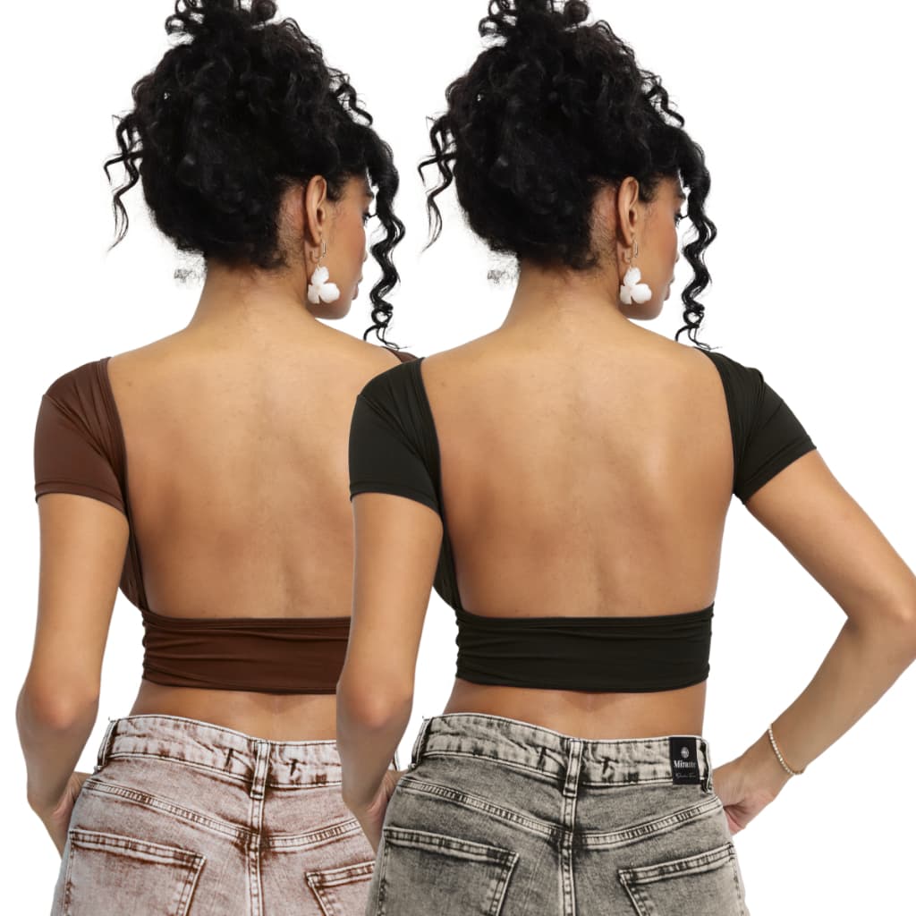 Kit 02 Mostra Costas Feminina - Blusa Slim Fit Manga Curta