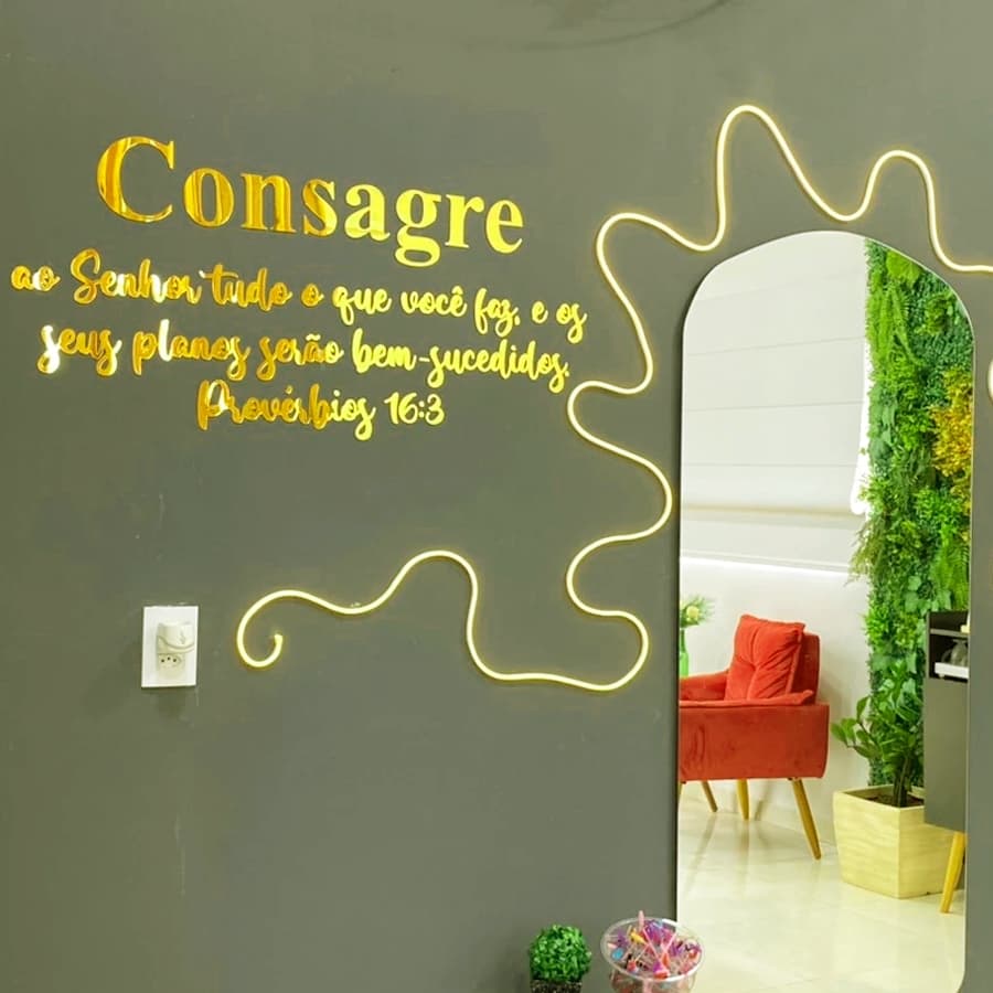 Frase Decorativa Consagre ao Senhor.. Provérbios 16:3 Decorativo MDF Preto Acrílico Rose Dourado