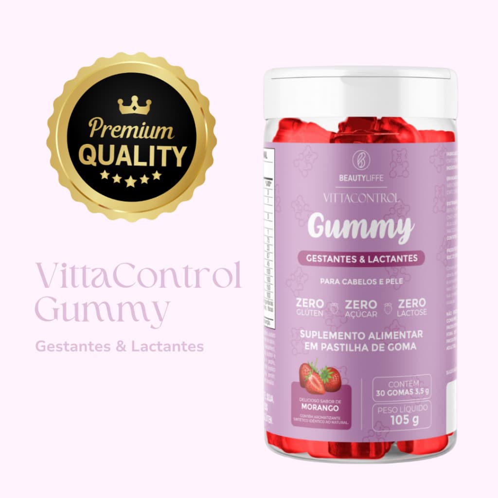 Vittacontrol Gummy Gestantes e Lactantes com Biotina Cabelos Fortes e Pele Linda e Vitaminada  *ZERO