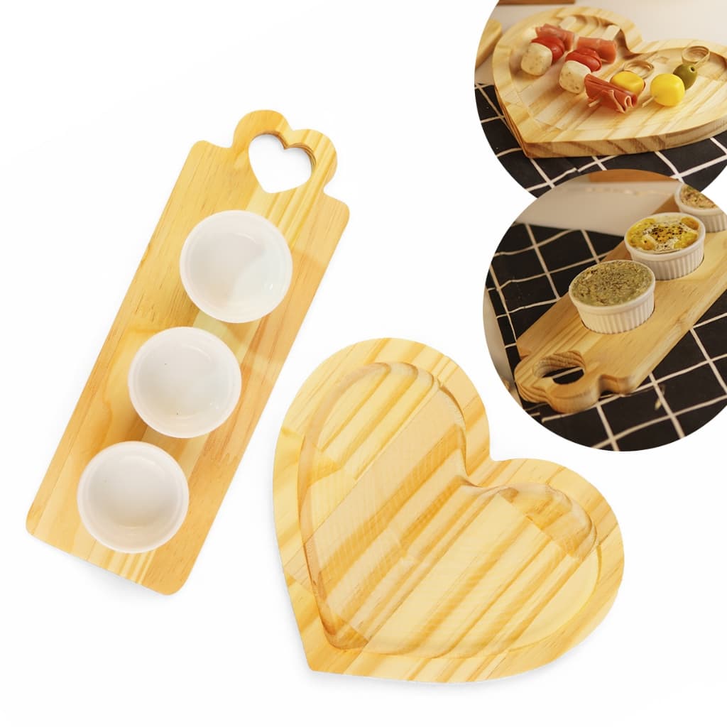 Kit Tábuas para Frios Petiscos Porções Aperitivos Petisqueira com 3 Ramequins para Molhos e Temperos