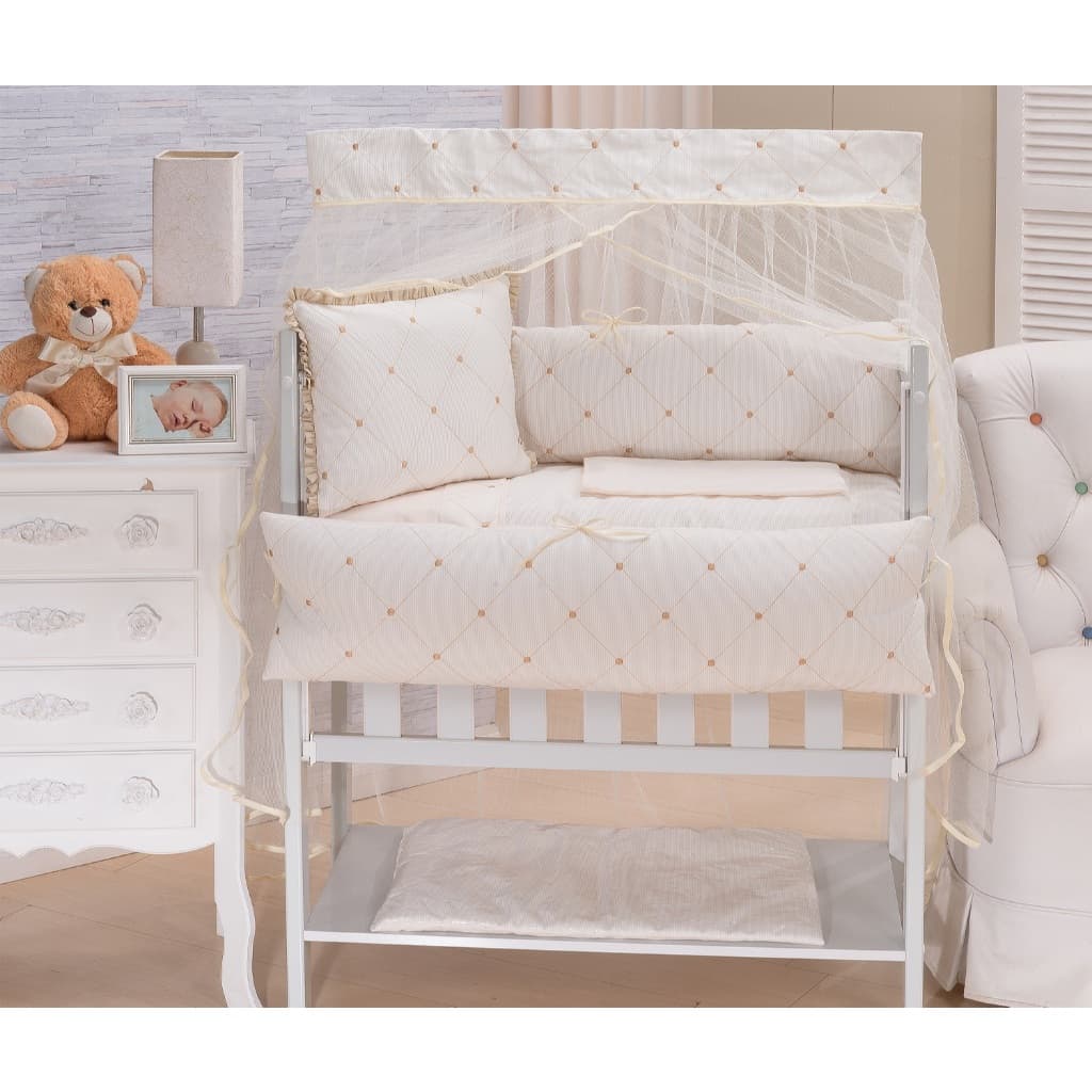 kit mini berço gota em tecido de algodão com dez peças duas laterais