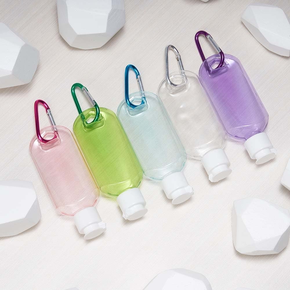 Kit Frasco Plástico 55ml com Mosquetão - Viagem, Creme, Shampoo, Condicionador, Álcool Gel