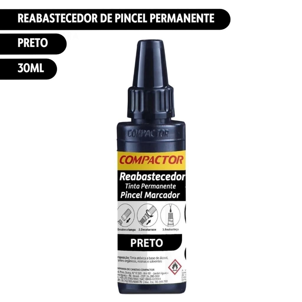 Tinta Reabastecedor Compactor 30ml Preto para Pincel Permanente