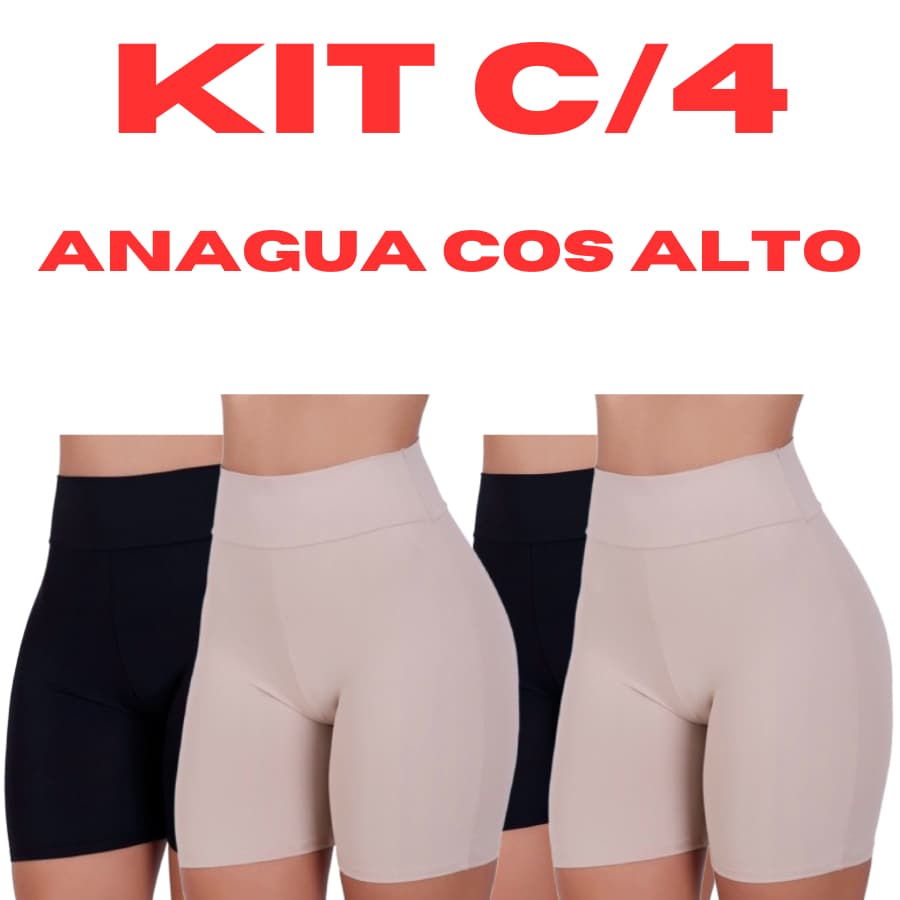 Kit 4 Short Anágua Modeladora Cintura Alta Segunda Pele Térmica