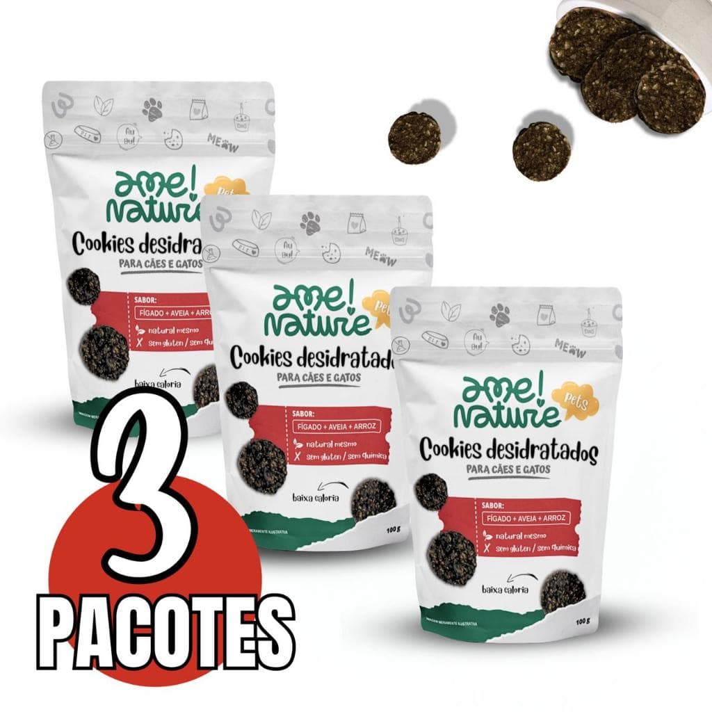 Kit com 3 Unidades Petisco Saudável para Cães e Gatos Natural Sabor FÍGADO Desidratado 100g cada