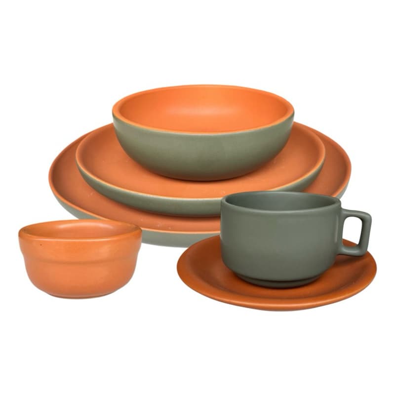 Aparelho de Jantar Verde com Terracota Rústico Cerâmica 24-36 Peças
