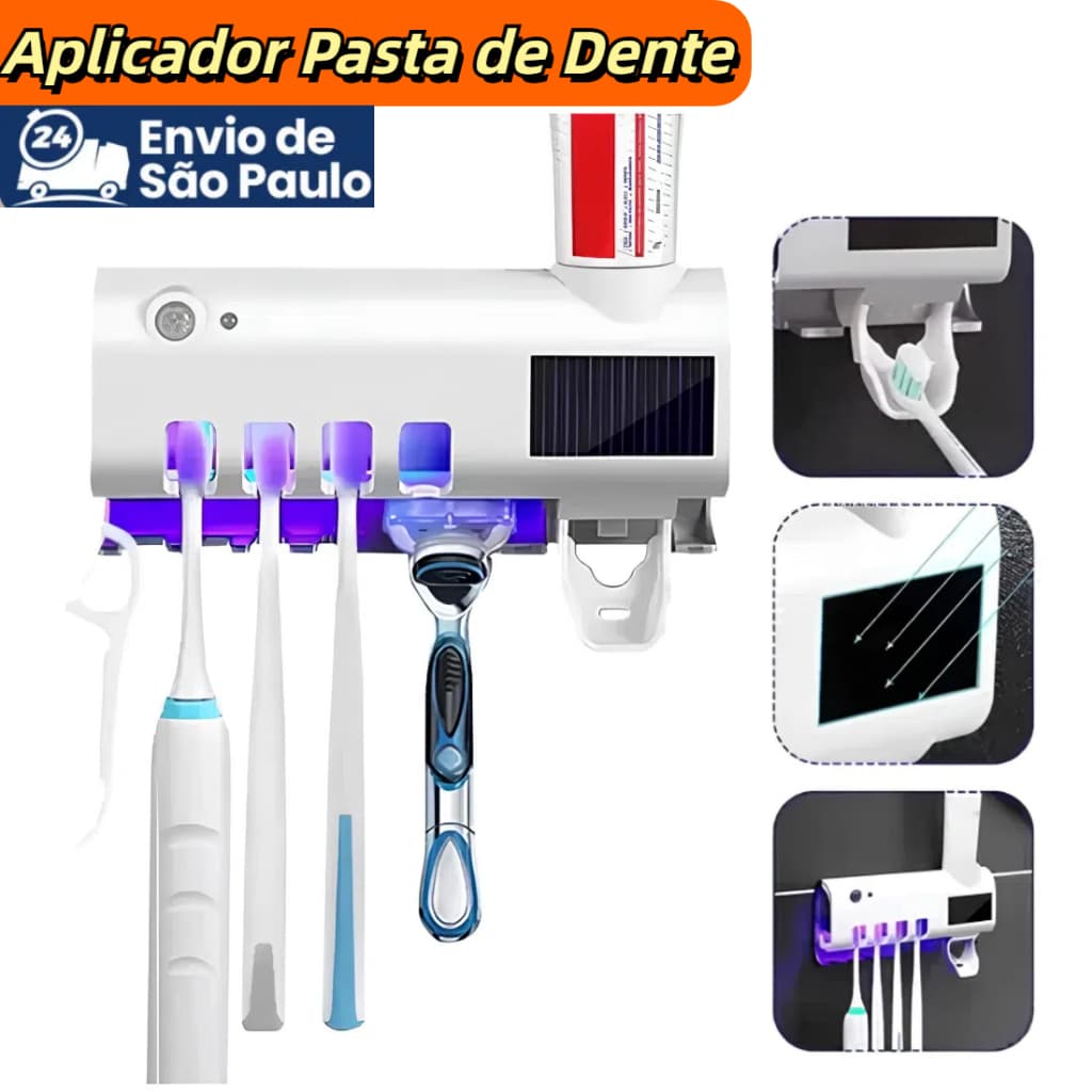 Aplicador Pasta de Dente Suporte Dispenser Escova Automático Com Esterilizador UV