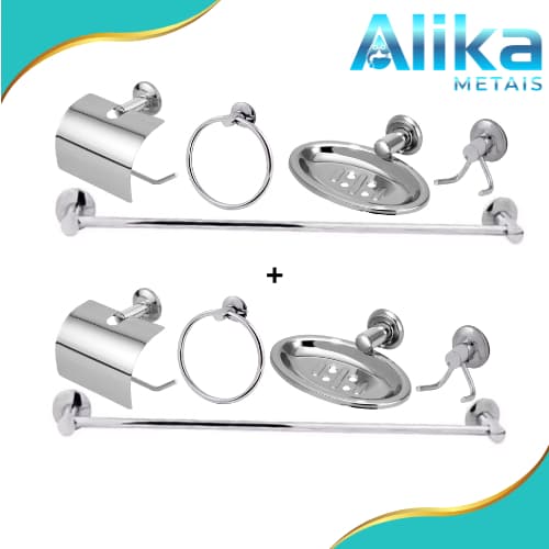 2 kit  acessórios para banheiro stander 5 peças aço inox e aluminio