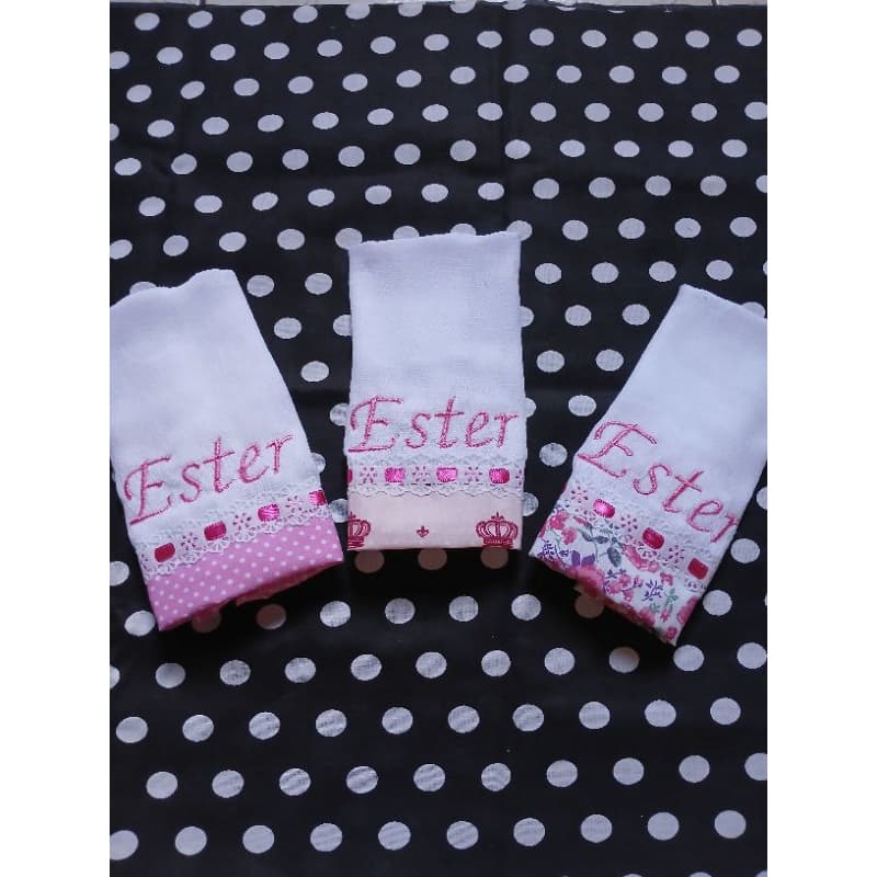 pacote com 3 babetes/fralda de boca personalizada com nome