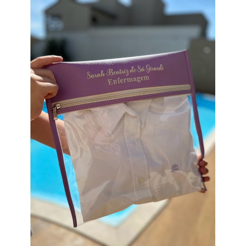 Porta jaleco personalizado somente nome saquinho organizador viagem maternidade faculdade