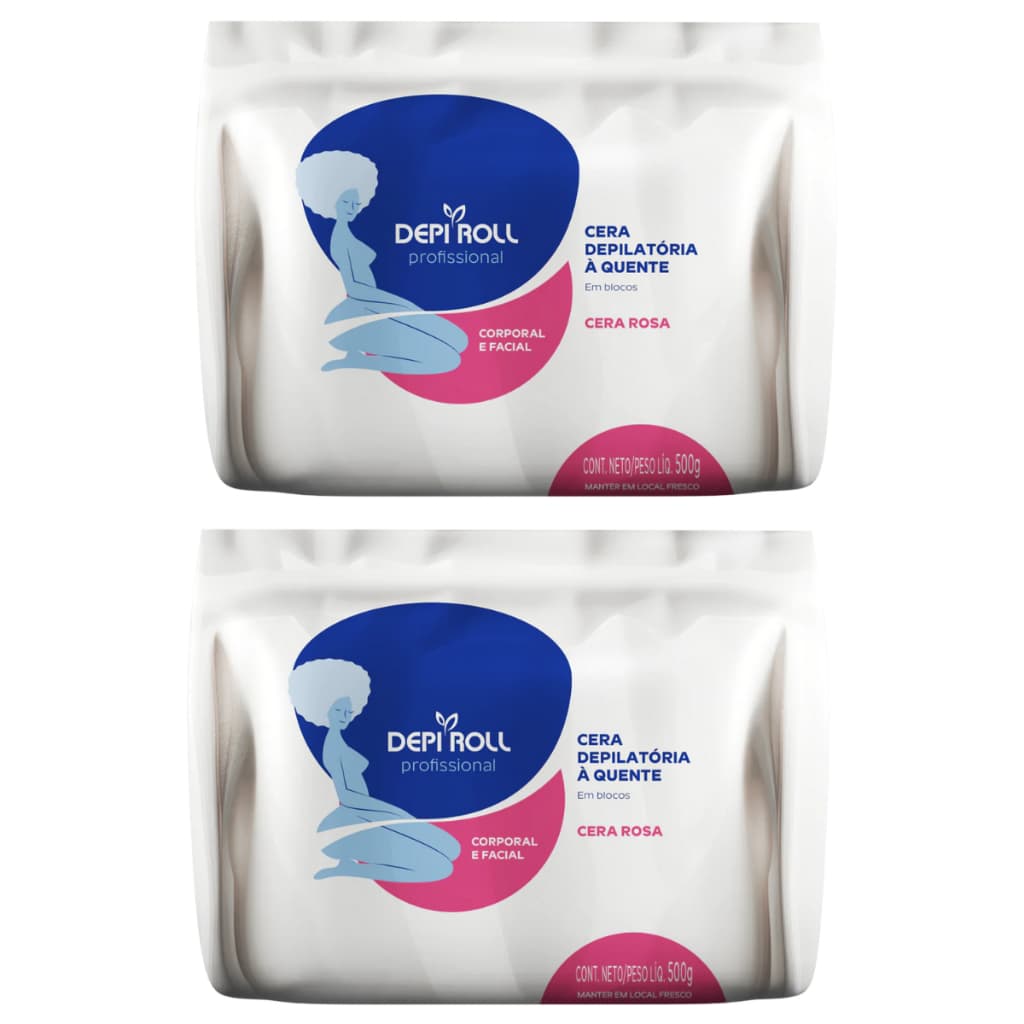 Kit com 2 Cera Depilatória Quente DepiRoll Rosa 500g