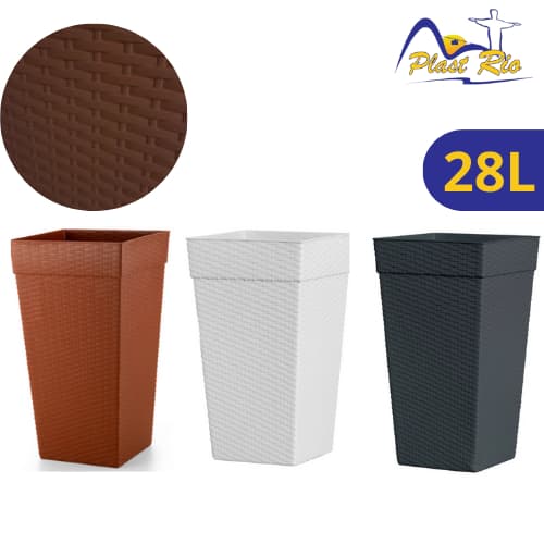 Kit 2 Vasos 28 Litros Coluna Rattan Reforçado Para Plantas e Flores Decoração Para Casa Jardins