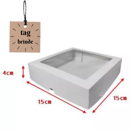 Caixa de papel presentes-visor- 20unidades - Branca - 15x15x4