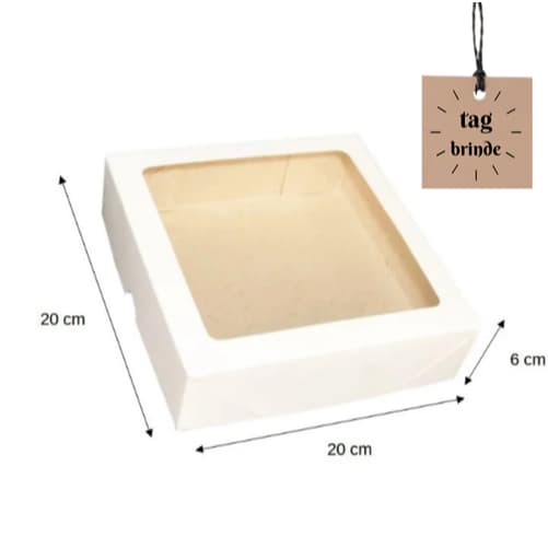 Kit 20 Caixas para Presente Branca 20 x 20 x 6 Tampa e Fundo com visor acetato , disponíveis no cor marrom também